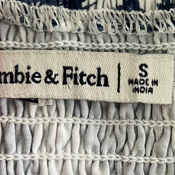 Abercrombie & Fitch Ruched Puff Sleeve Navy Floral Poplin White Babydoll Dress - Picture 7 of 7